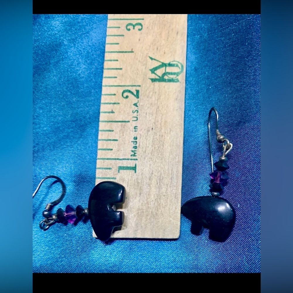 Artisan Carved Bear Fetish Drop Earrings - Picture 4 of 4